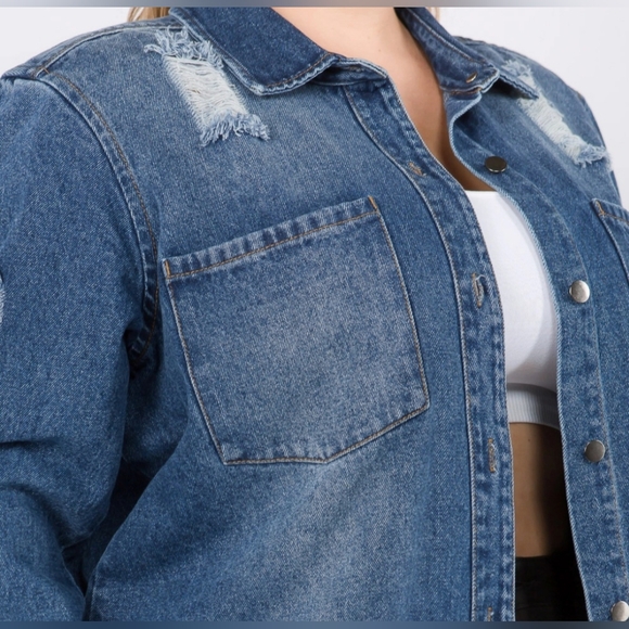 #219 FINAL PRICE 🛑S,M,L Long Length DISTRESSED DENIM JACKET TOP - Picture 8 of 9